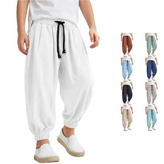 MEZZALL Boys Washed Crinkle Jogger Pants Loose Fit Casual Trousers For Kids Breathable Soft Elastic Waistband Streetwear, 140/9-10Y