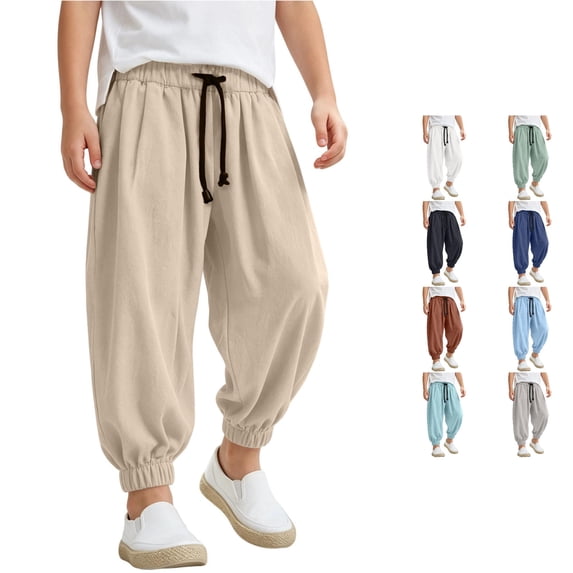 MEZZALL Boys Washed Crinkle Jogger Pants Loose Fit Casual Trousers For Kids Breathable Soft Elastic Waistband Streetwear, 150/11-12Y