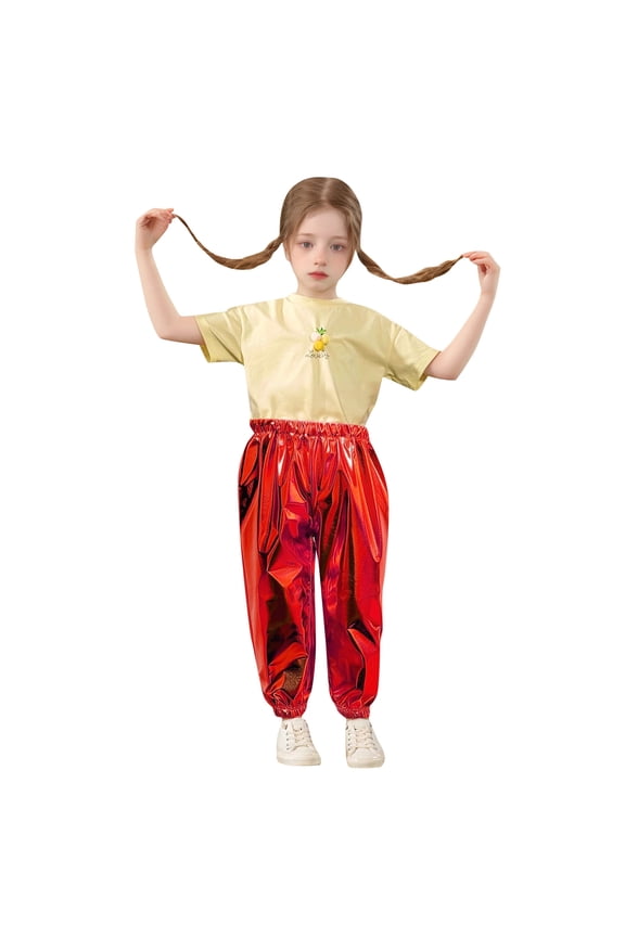 Bronzed Bright Straight Pants Children Stretch Dance Closing Trousers Comfort Toddler Dailywear, Red, 18Years