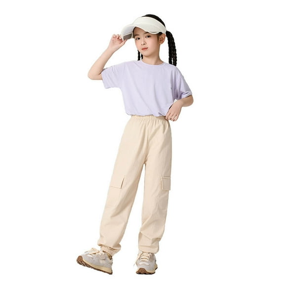 MEZZALL Cargo Pants For Girls Boys Cargo Jogger Pants Casual Girls Elastic Waist Trousers With Pockets Breathable Toddler Baby Wear 7-8Y