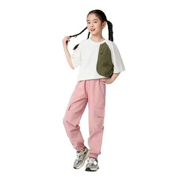 MEZZALL Cargo Pants For Girls Boys Cargo Jogger Pants Casual Girls Elastic Waist Trousers With Pockets Trendy Toddler Baby Wear 8-9Y