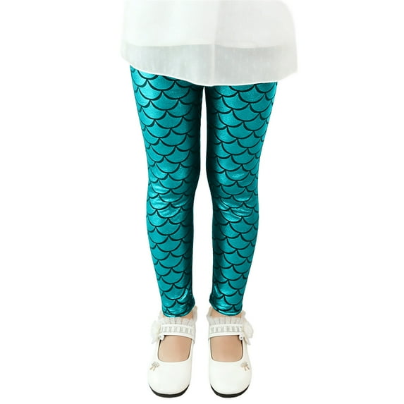 MEZZALL Carnival Girls Sequin Leggings Sparkly Fish Scale Pattern Fitted Dance Tights Kids Performance Party Wear Cute Toddler Solid Color Trousers Athletic Simple Slacks