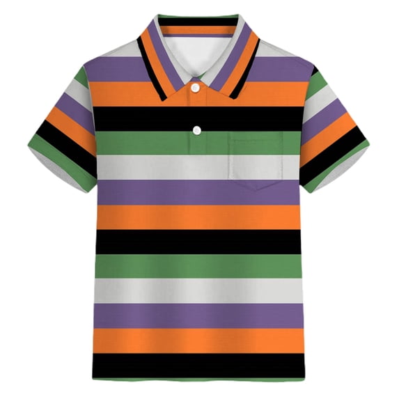 MEZZALL Carnival Short Sleeve Striped Boys Polo Shirt With Floral Buttons Elegant Lapel Pocket Casual Tops For Teen Gentlemen Versatile Toddler Blouses Clothing