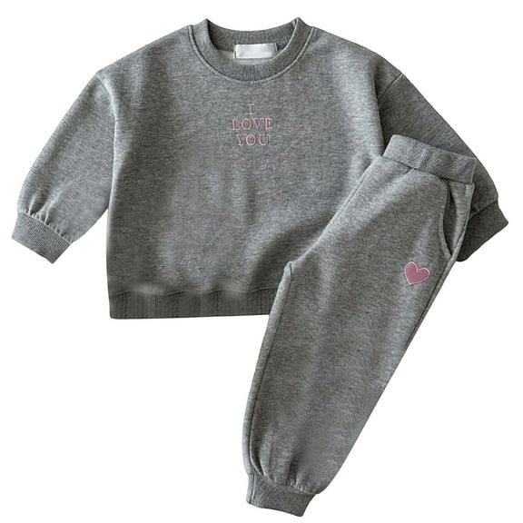 MEZZALL Casual Boys Girls Outfits Set Comfortable Embroidered Letter And Heart Hoodie And Pants Two Piece Toddler Kids Clothes For Daily Wear Relaxed Fit Clothing