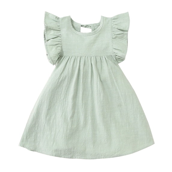 MEZZALL Casual Everyday Tiered Solid Color Girls Dress With Flutter Sleeves Summer Comfort Cute Dresses