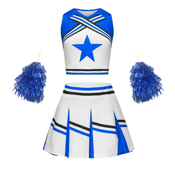 MEZZALL Cheerleading Outfit For Student Sports Day And Comfortable Performance Wear Stylish Toddler Dailywear, Blue, 4-5 Years