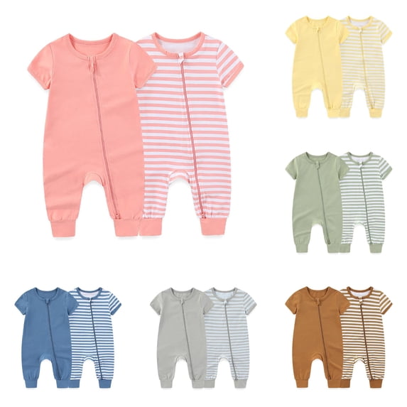 MEZZALL Child 2-Pack Baby Boys Romper Striped Jumpsuit With Two Way Zipper Soft Bodysuit For Toddler Playwear O-Neck Holiday Onesies
