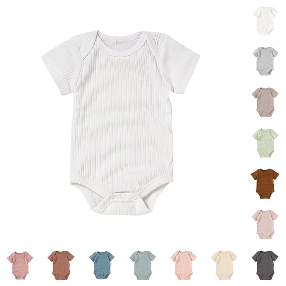 MEZZALL Child Baby Bodysuits Short Sleeve Envelope Shoulder Romper Boys Solid Color Crew Neck Cozy Onesies