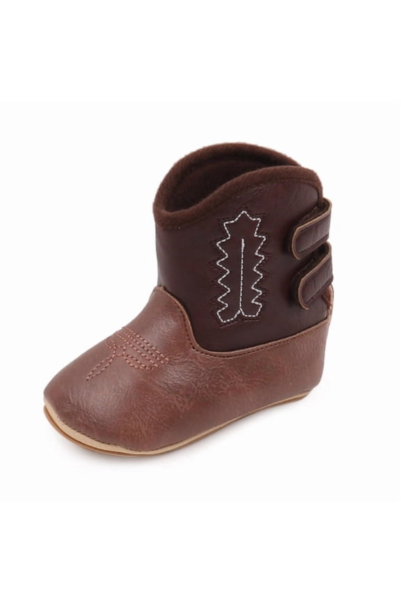 Child Baby Boots 0 12 Months Western Cowboy Boots High Top PU Leather Boots Embroidered Baby Boots Holiday Outdoor Solid Color Shoes