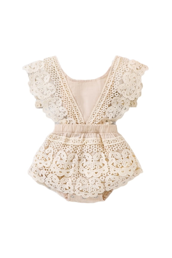 Child Baby Girls Boho Lace Romper Dress Ruffle Short Sleeve First Birthday O-Neck Photo Jumpsuit Bodysuit Trendy Onesies
