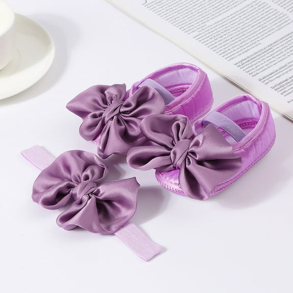MEZZALL Child Baby Shoes With Hair Band Fashion Soft Soled Toddler Shoes Versatile Dress Flower Shoes Toddler Shoes Daily Adorable Casual Kids Everyday Solid Color Footwear