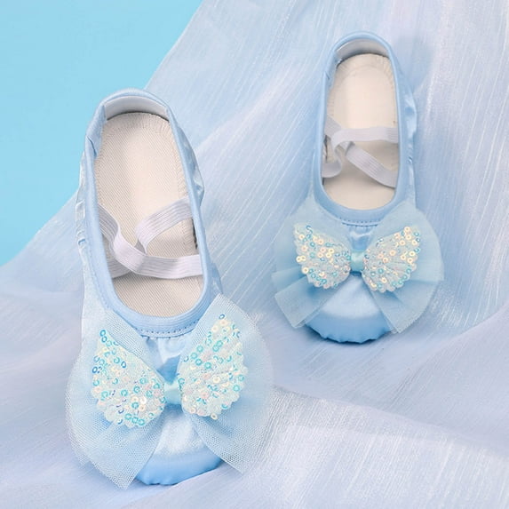 MEZZALL Child Ballet Dance Shoes For Girls Soft Sole Cat Design Classical Practice Bowknot Birthday Adorable Casual Kids Princess Solid Color Toddler Footwear