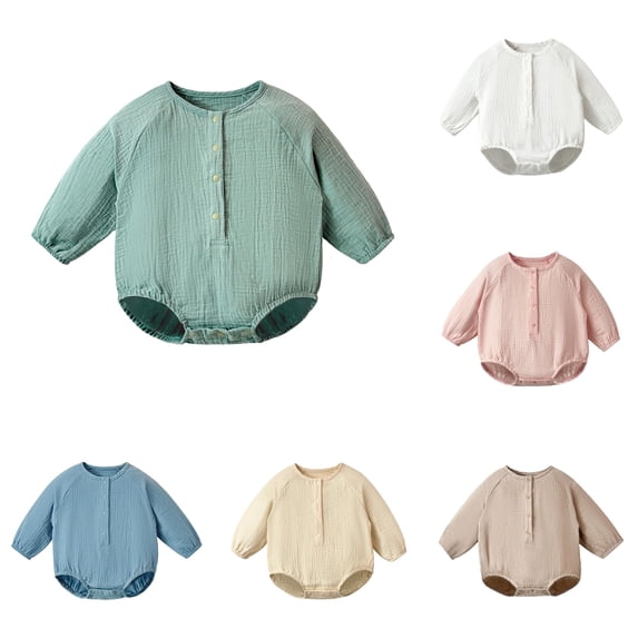 MEZZALL Child Boys Bodysuits Baby Long Sleeve Jumpsuit Sleepwear Summer Soft Breathable One-Piece Romper Solid Color Crew Neck Cozy Onesies