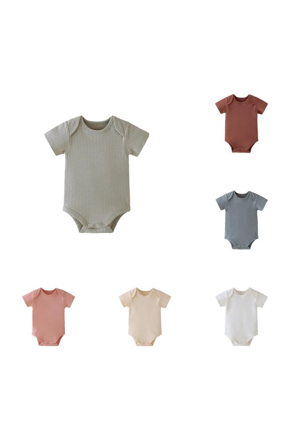 Child Boys Bodysuits Breathable Soft Short Sleeve Envelope Neck Baby Romper Solid Color Crew Neck Boho Onesies