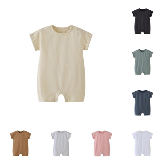 MEZZALL Child Boys Bodysuits Summer Thin Baby Romper Button Jumpsuit Soft Casual Solid Color Crew Neck Boho Onesies