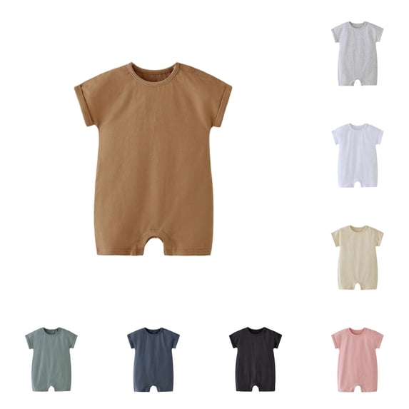 MEZZALL Child Boys Bodysuits Summer Thin Baby Romper Button Jumpsuit Soft Casual Solid Color Crew Neck Classic Onesies