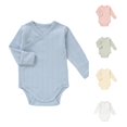 thumbnail image 1 of MEZZALL Child Boys Bodysuits Vertical Long Sleeve Baby Romper Tie Closure Solid Color Crew Neck Relaxed Fit Onesies, 1 of 8