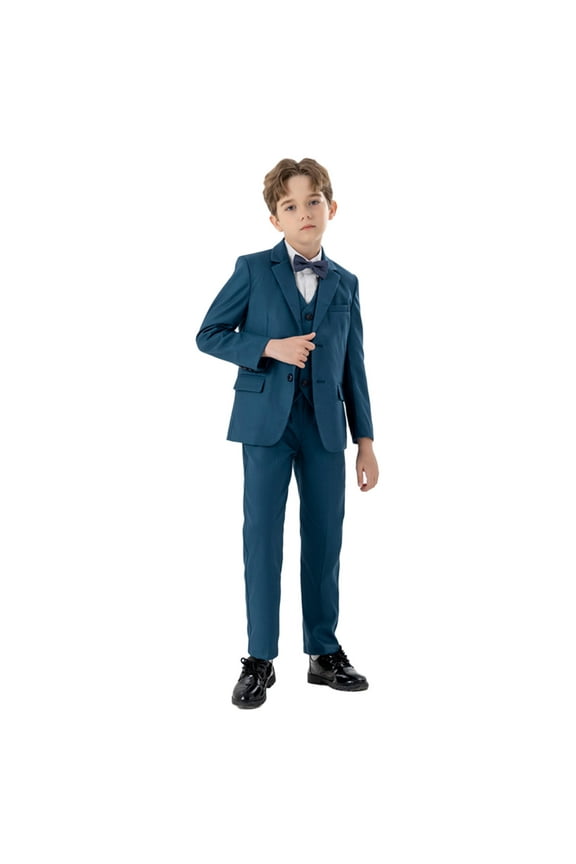 Child Boys Business Suits Coat 4 Piece Outfit Tuxedo Set For Kids Formal Suit For Boys With Vest Pants Bowtie Set Slim Clothes Sets Leisure Clothing