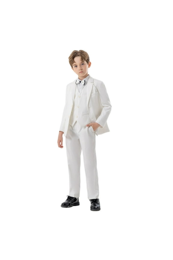 Child Boys Business Suits Coat 4 Piece Outfit Tuxedo Set For Kids Formal Suit For Boys With Vest Pants Bowtie Set Slim Clothes Sets Relaxed Fit Clothing