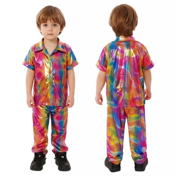 MEZZALL Child Boys Girls Short Sleeve Tops T Shirt Party Dance Shows Performance Pants Outfit Sets Leisure Clothes Sets