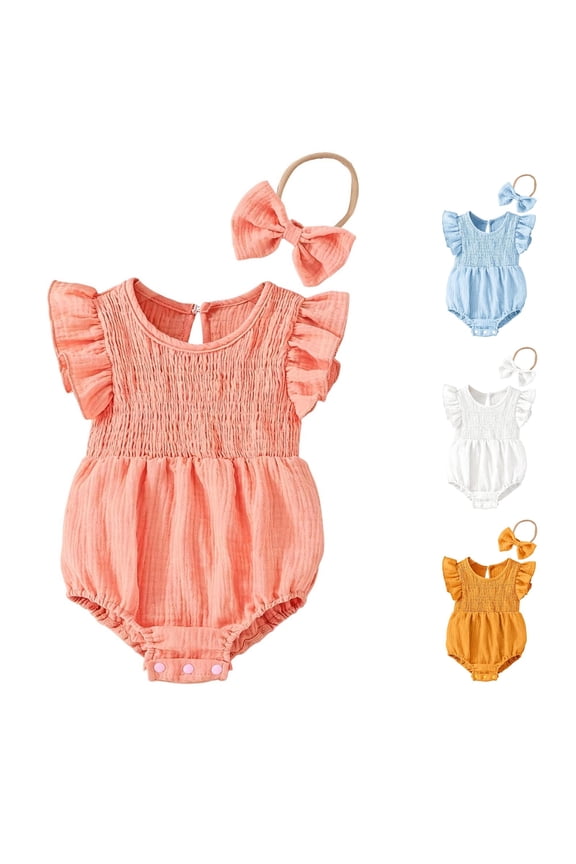Child Breathable Baby Girls Bodysuit Summer Solid Color Short Sleeve Romper With Crew Neck Easy Change For Girls Crew Neck Boho Onesies