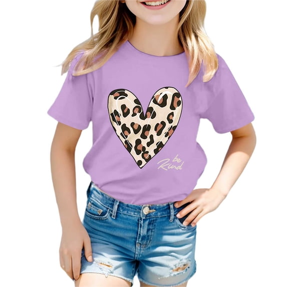 MEZZALL Child Cute Cartoon Letter Print T-Shirts Short Sleeve Girls Casual Comfortable Daily Wear Cartoon Graphic Tee Breathable O-Neck Tops