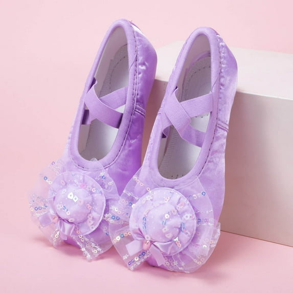 MEZZALL Child Elegant Satin Ballet For Girls Delicate Mesh Dance Shoes With Glitter Bow Cat Design Daily Trendy Casual Kids Princess Solid Color Toddler Footwear
