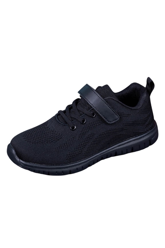 Child Fashion Flat Light Non- Lace Up Sneakers For Girls Boys Solid Color Mesh Breathable Running Shoes Classic Toddler Footwear, Black, 5-5.5 Years