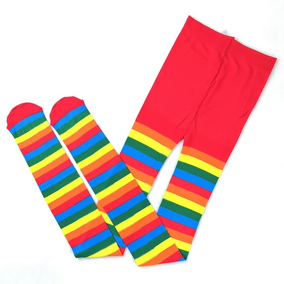 MEZZALL Child Festive Striped High Waist Rainbow Color Leggings Girls Holiday Party Pants And Dress Up Breathable Slacks