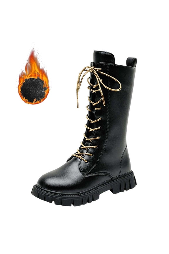 Child Girls Autumn Winter Boots Fashion British Style Plush High Top Long Shaft Boots Toddler Kids Relaxed Fit Outdoor Solid Color Shoes