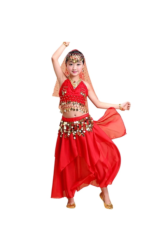 Child Girls Belly Dance Outfit Sets Ethnic Dance Performance Dress Stage Kids Dance Dress Ethnic Dance Outfit Sets, Dance Performance Wear Comfort Short Sleeve Clothes Sets