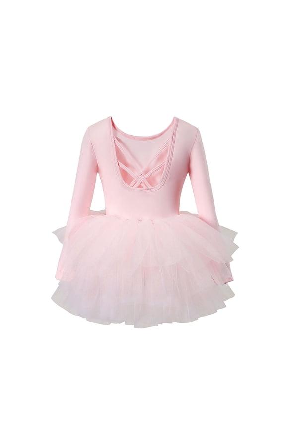 Child Girls Dance Dress Long Sleeve Ballet Tutu For Practice And Performance Elegant Leotard Outfit With Skirt For Ballet Class Recital Party O-Neck Festival Sundress Birthday