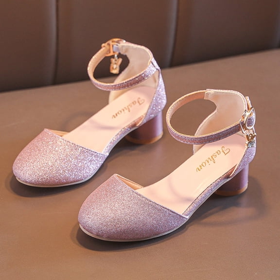 MEZZALL Child Girls Dress Shoes Girls High Heel Sparkly Flower Girl Shoes Closed Toe Ankle Strap Girl Kids Formal Wedding Party Birthday Birthday Adorable Casual Princess Solid Color Footwear
