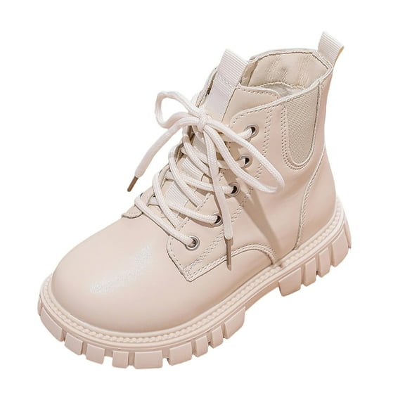 MEZZALL Child Girls Fashion Ankle Boots Elastic Side Zipper Pull On Winter Casual Outdoor Solid Color Shoes Leather Upper Durable Sole Non- Design Comfortable Footwear Daily Wear Cozy Footwear