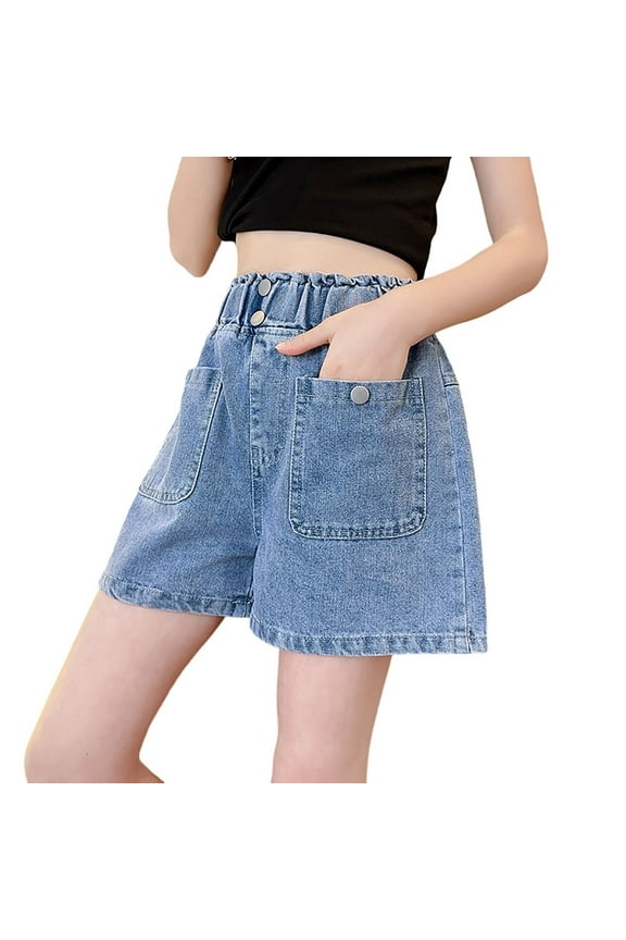 Child Girls Jeans Big Boys Jean Shorts Girls Casual Four Button Shorts Leisure Active Summer Athletic Casual Fashion Running Bottoms
