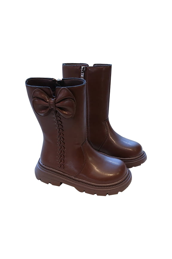 Child Girls Mid Calf Boots Sole Side Zipper Leather Punk Gothic Booties Toddler Big Kids Fashionable Outdoor Solid Color Shoes