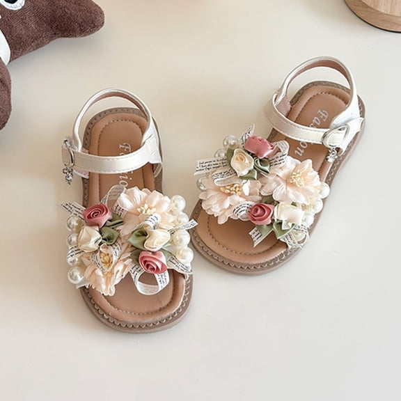MEZZALL Child Girls Sandals With Bow Design Adjustable Straps Toddler Kids Casual Outdoor Spring Summer Fall Daily Fashion Versatile Princess Shoes Solid Color Footwear