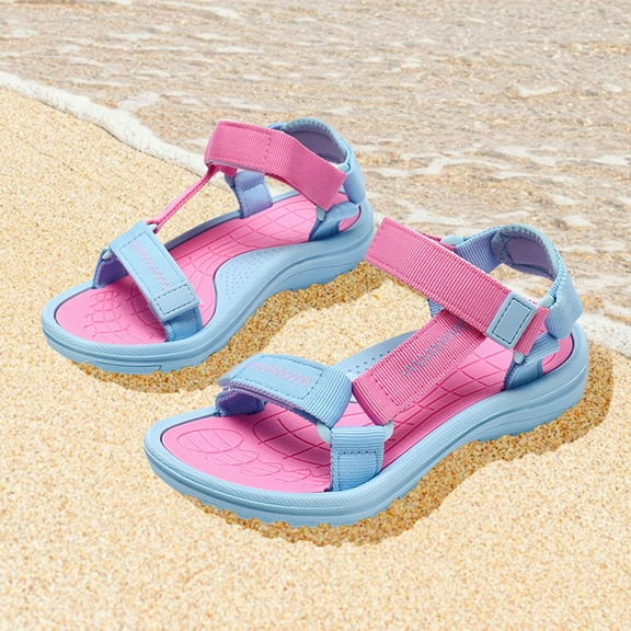 MEZZALL Child Girls Sandals Kids Comfortable Lightweight EVA On Casual Beach Outdoor Sports Shoes With Hook And Loop Strap For Everyday Wear Comfort Adorable Casual Princess Solid Color Footwear
