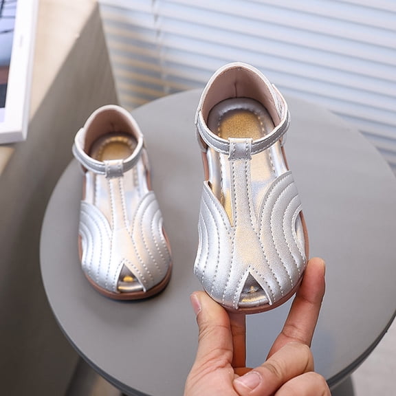 MEZZALL Child Girls Sandals Outdoor Activities Flat Shoes With Closure For Comfort Open Toe Birthday Adorable Casual Kids Princess Solid Color Toddler Footwear