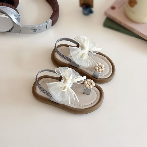 MEZZALL Child Girls Sandals Toddler Kids Soft Comfortable Summer Beach Shoes With Bowknot Design Casual Outdoor Walking Footwear Baby Girls Daily Holiday Casual Princess Solid Color Footwear