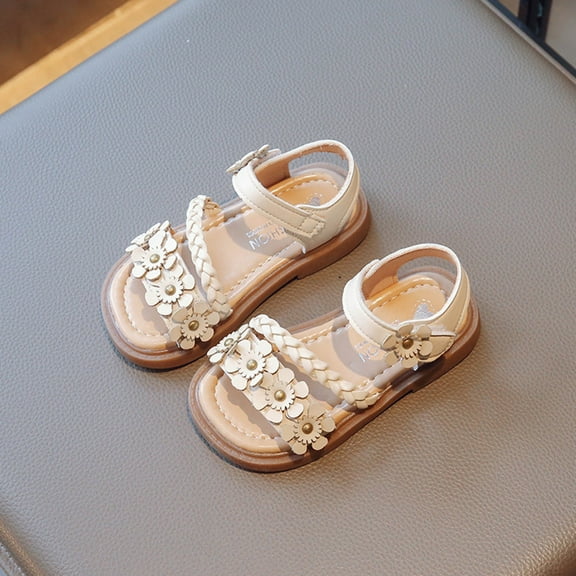 MEZZALL Child Girls Soft Soled Flower Sandals Summer Open Toe Princess Daily Fashion Versatile Kids Everyday Shoes Solid Color Beach Sweet Retro Toddler Footwear