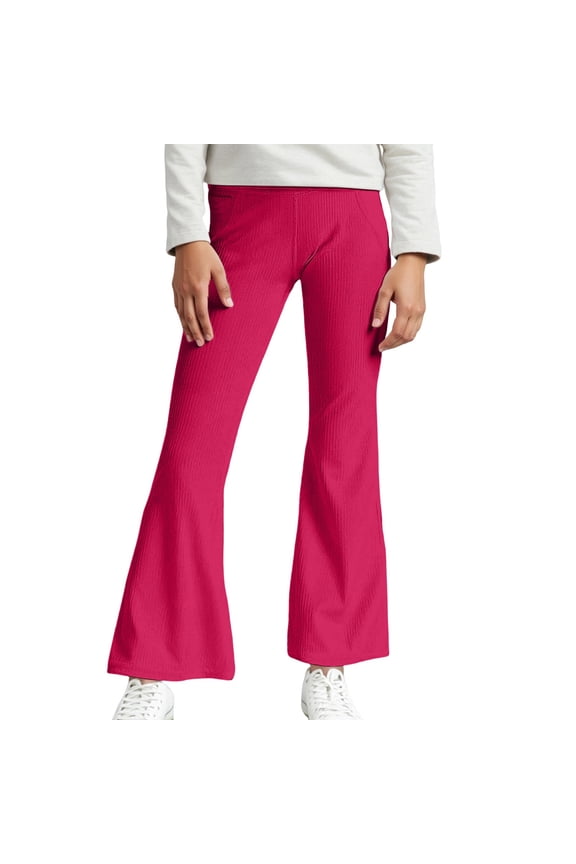 Child High Waist Flared Yoga Pants Teen Girls Stretch Bootcut Leggings Athletic Dance Workout Trousers Comfortable Wide Leg Fitness Bottoms Cozy Slacks