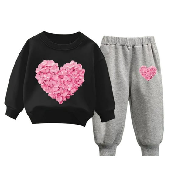 MEZZALL Child Hoodie Pullover Pants Sets Outfits Tracksuits Sweatsuit Casual Cute Printed Long Sleeve Breathable Toddler Dailywear, Black, 4-5 Years