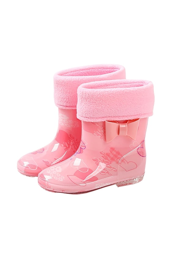 Child Kids Rain Boots Girls Winter Snow Boots With Warm Comfortable Rubber Booties Toddler Outdoor Solid Color Play Shoes Cute Footwear