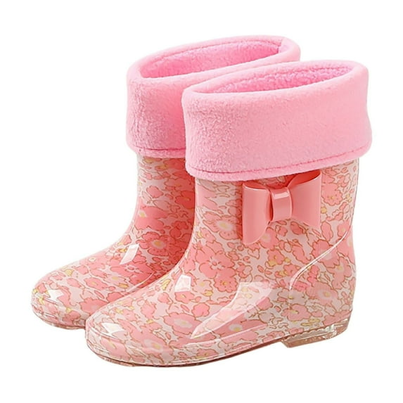 MEZZALL Child Kids Rain Boots Girls Winter Snow Boots With Warm Comfortable Rubber Booties Toddler Outdoor Solid Color Play Shoes Versatile Footwear