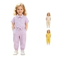 thumbnail image 1 of MEZZALL Child Little Girls Lapel Collared Short Sleeve Jumpsuit Button Front Waist Bow Tie With Pocket Cuffed Ankle One One-Pieces Holiday Bodysuit, 1 of 9