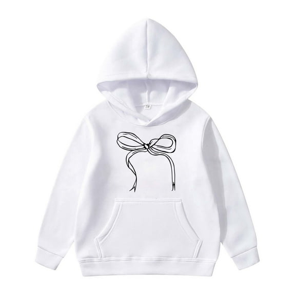 MEZZALL Child Long Sleeve Hoodie With Printed Bow Tie Sweatshirt Pullover Tops Lovely Toddler Dailywear, White, 4-5 Years
