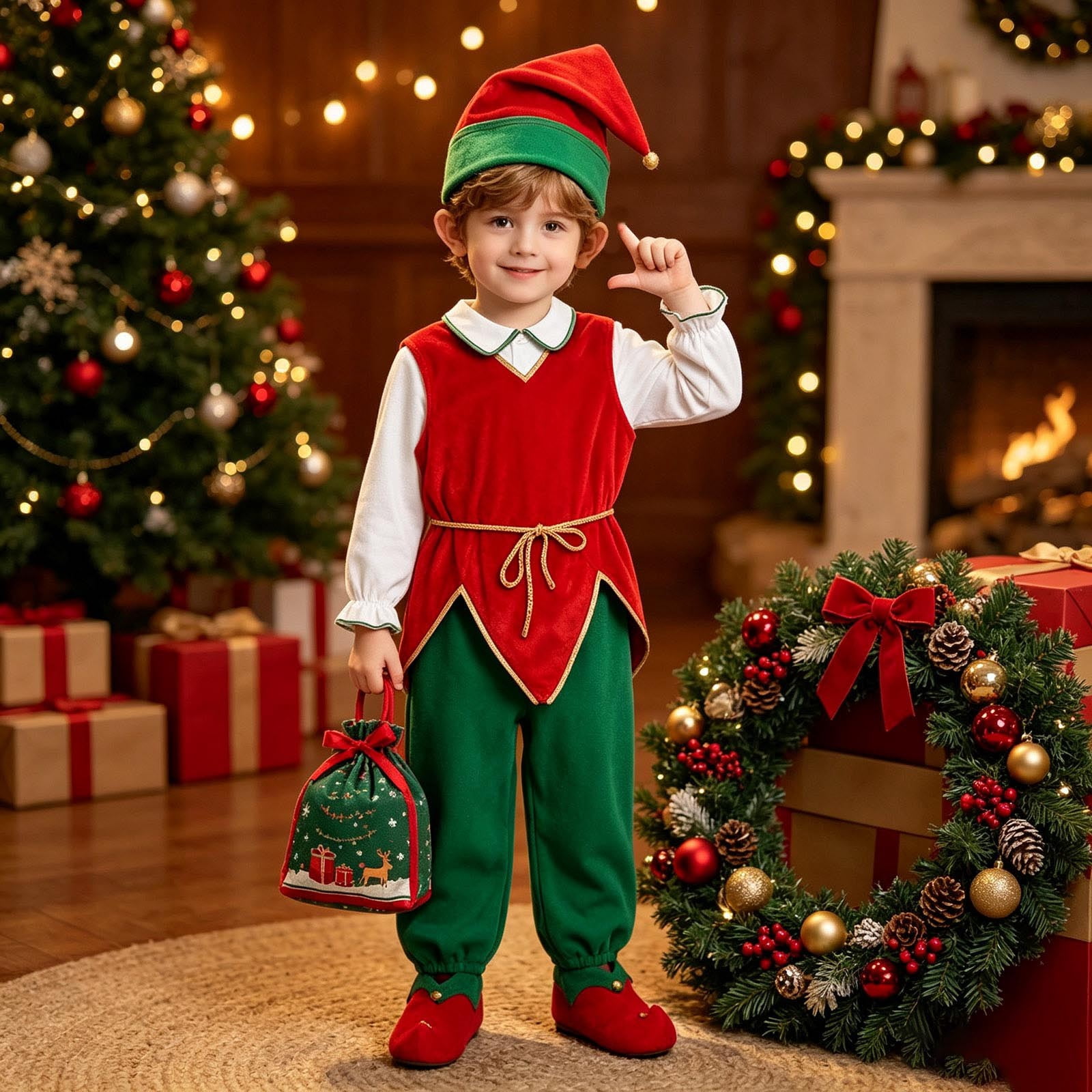 Santa Elf Project MEZZALL Child Outfit Sets Boys Christmas Elf Clothing Sets Kids Holiday ...