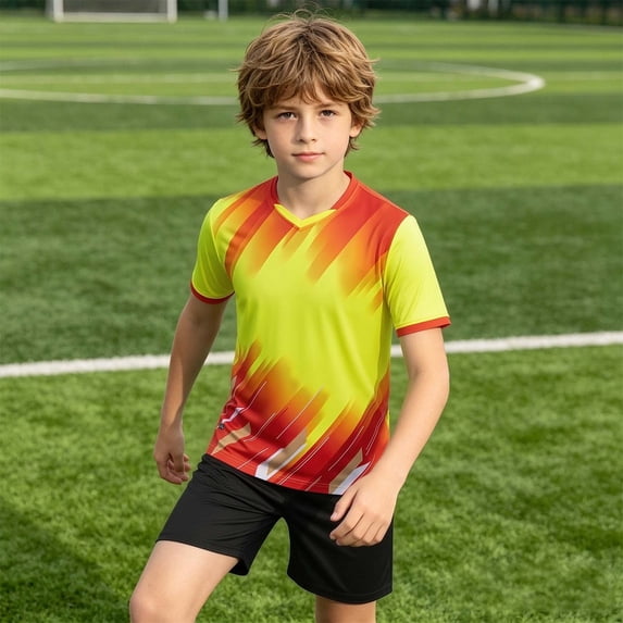 MEZZALL Child Outfit Sets Boys Training Youth Athletic Team Sportswear Kids Play V-Neck Short Sleeve T-Shirts Shorts Classic Clothes Sets