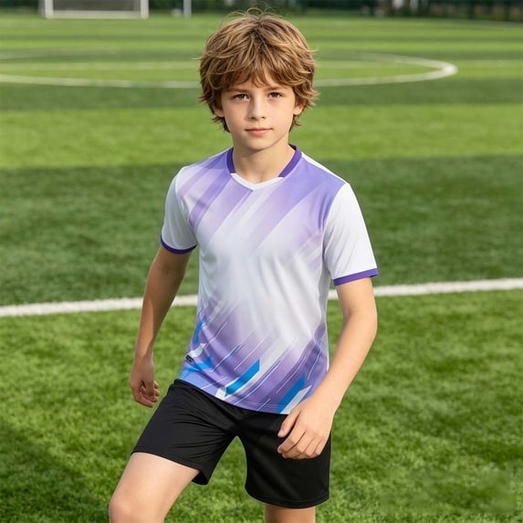 MEZZALL Child Outfit Sets Boys Training Youth Athletic Team Sportswear Kids Play V-Neck Short Sleeve T-Shirts Shorts Comfort Clothes Sets